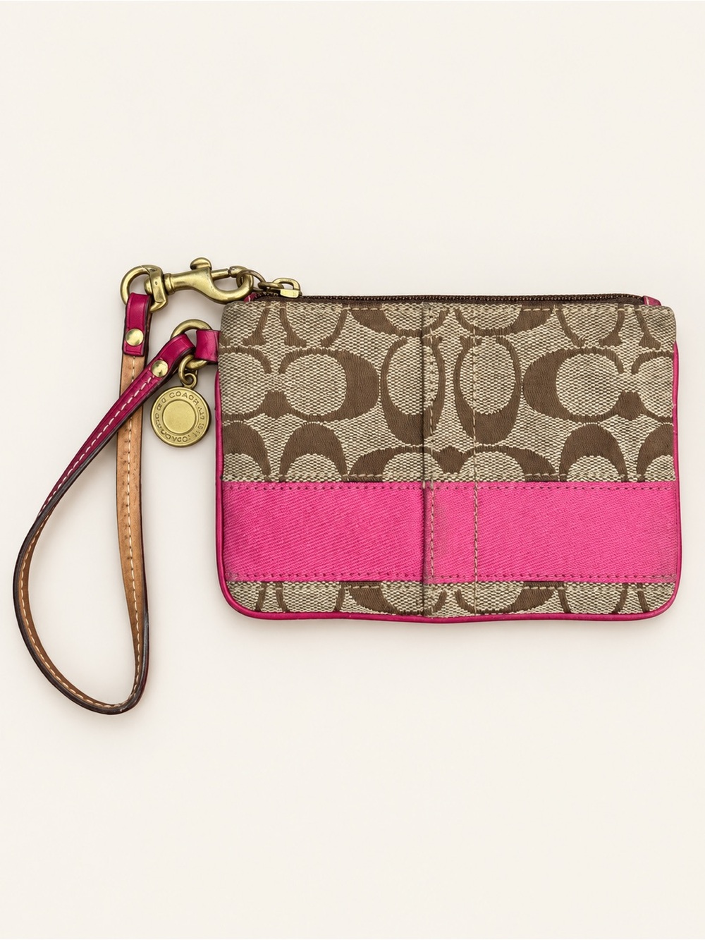 Coach Signature Stripe Convertible Wristlet 40028 Pink Khaki Y2K
